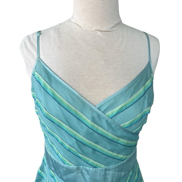Y2K Betsey Johnson Ribbon Chevron A-Line Dress Black Label Aqua Green Sz 8 FLAW - Picture 5 of 15